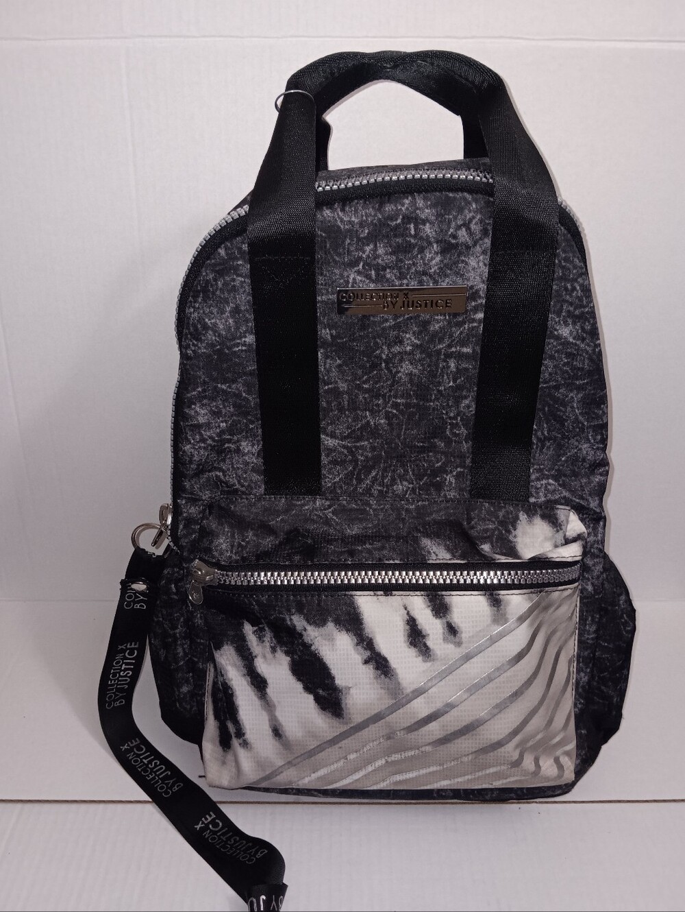 COLLECTION X by JUSTICE SILVER ZIPPERS TIE-DYE ADJUSTABLE STRAP BACKPACK
